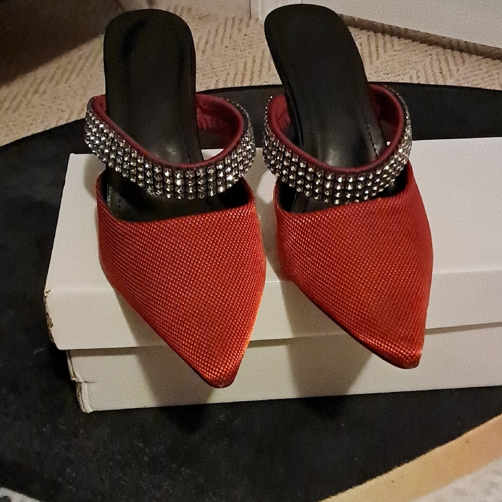 Red Rhinestone Embellished Heels